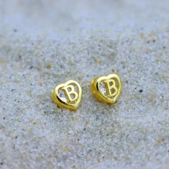 🎁Gift 💝Heart Initial Stud Earrings for Women Teen Girls Mom Daughter, ELDM153G - Picture 10 of 11